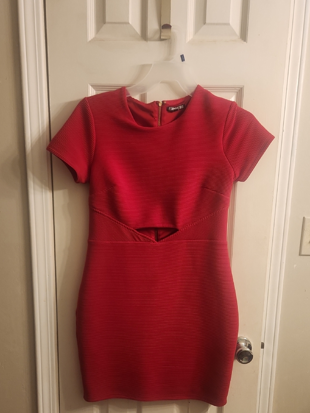 Express Red Short Sleeve Cutout Bodycon Mini Dress